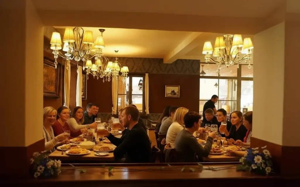 Partygesellschaft beim Essen und Trinken im Restaurant Jagemanns in Weimar Feier Familie Betrieb Hochzeit Gruppen